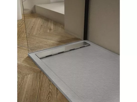 Receveur de douche 90x170cm extra plat RIBERA en résine surface ardoisée gris Grille inox