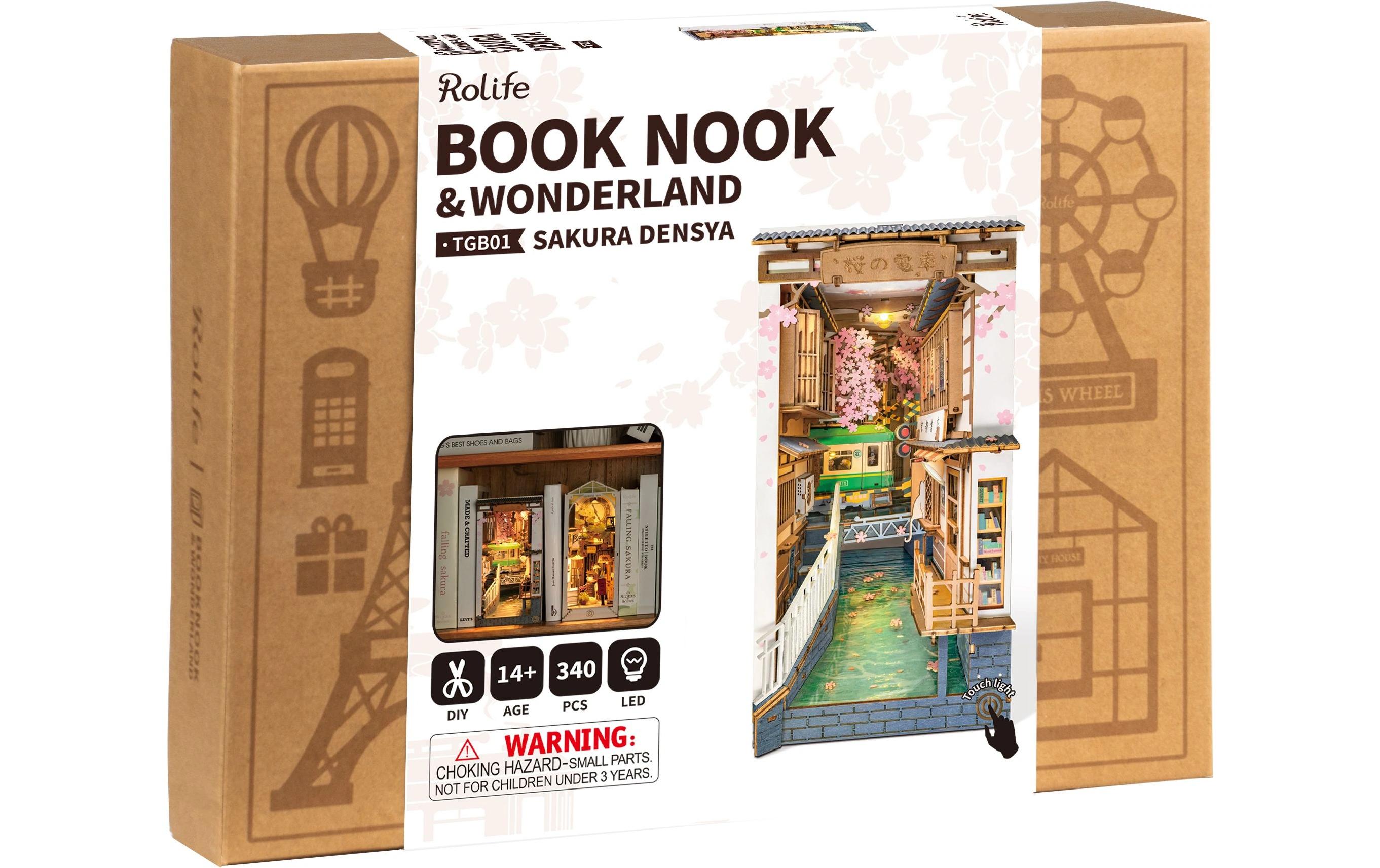 Bausatz Book Nook Sakura Densya3D-Puzzle aus lasergeschnittenen Holzteilen