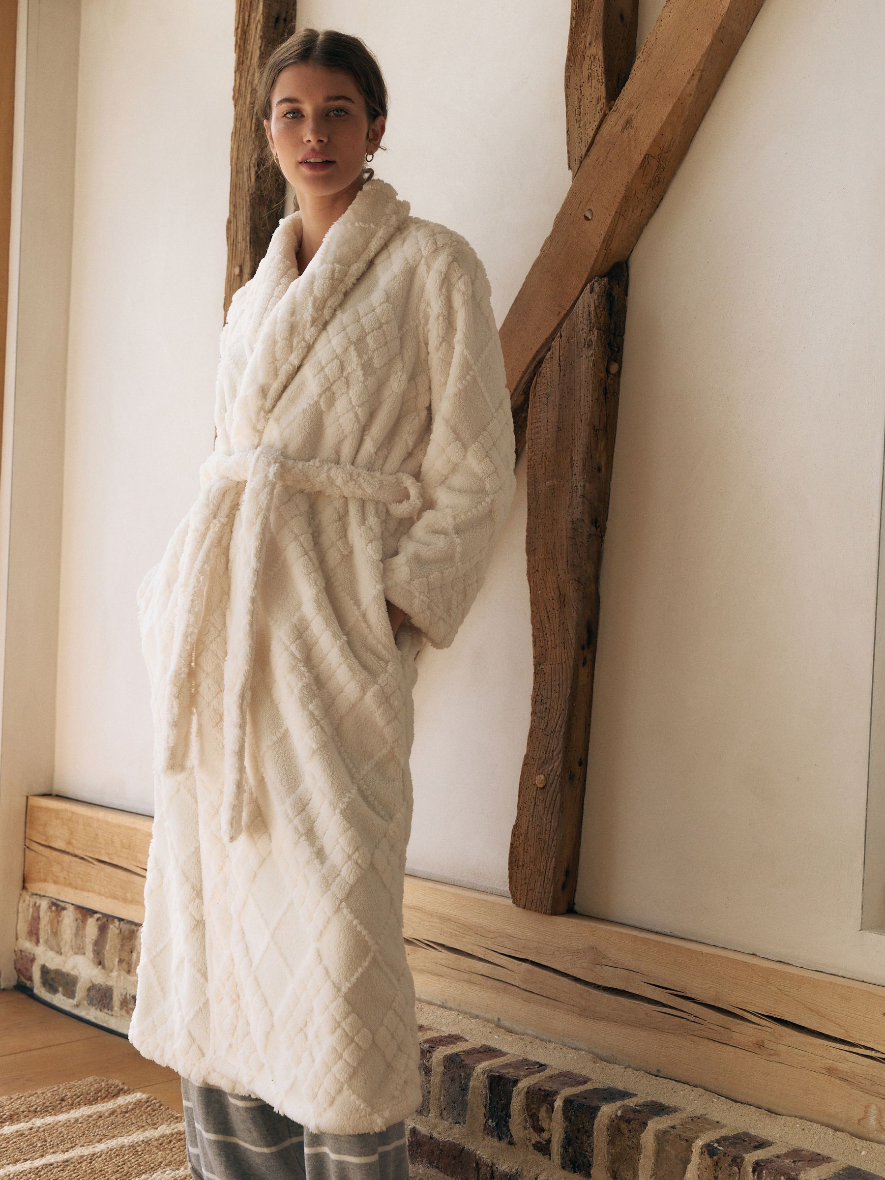Crème argylepatroon - Behaaglijke fleece badjas