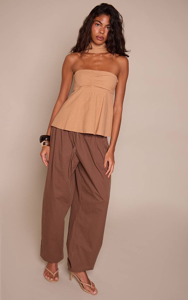 Camel Haut Bandeau En Lin Avec Détail Foulard