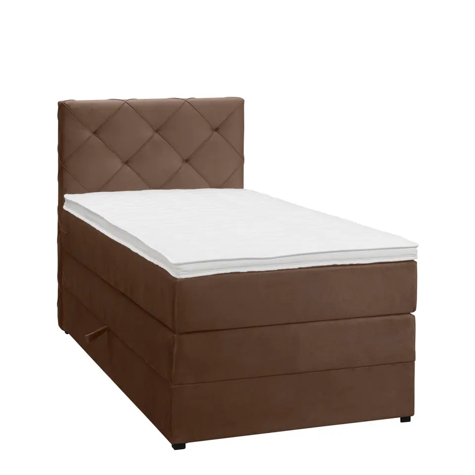 Boxspring met opbergruimte Liv geruit - bruin - 90x200 cm