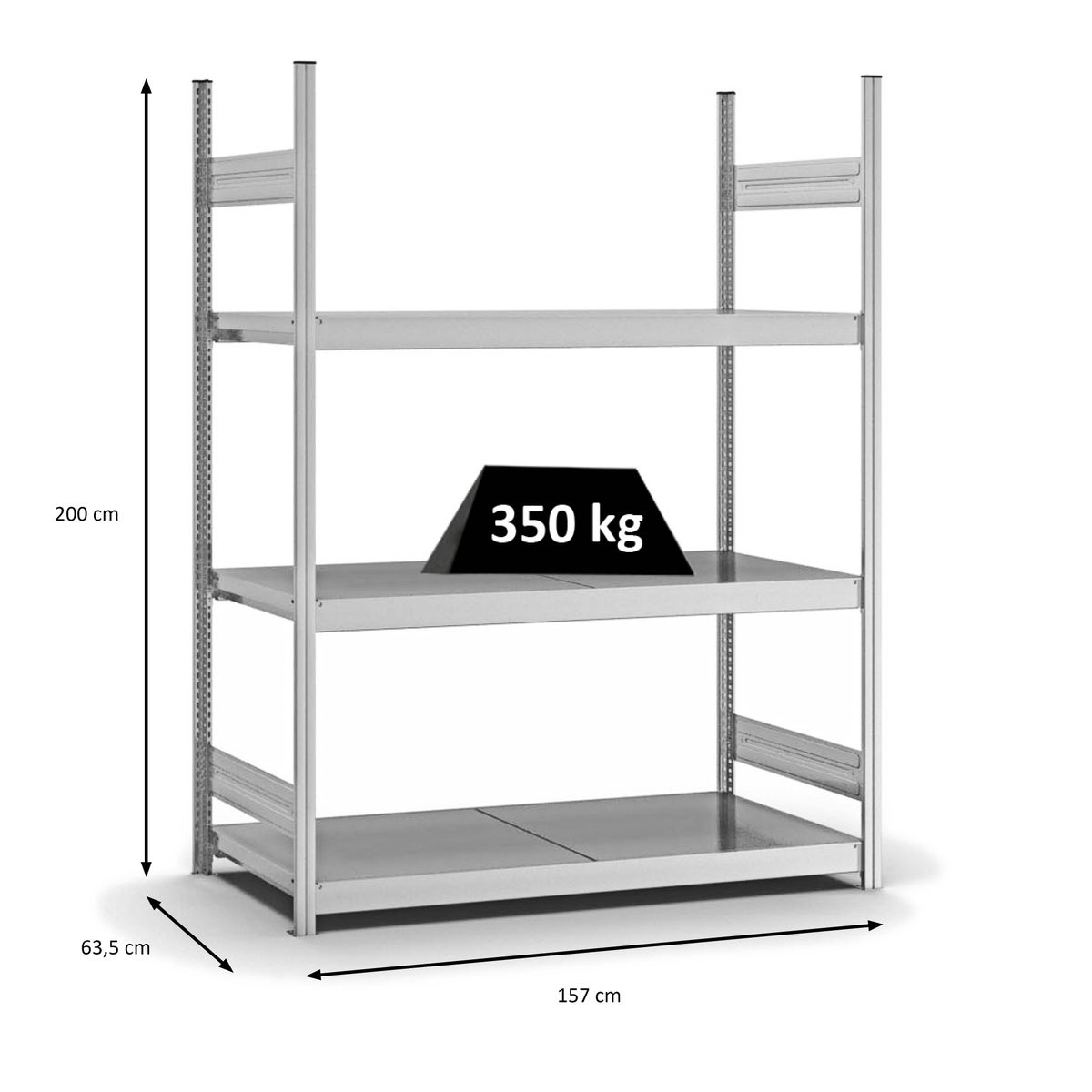 PROREGAL breedspanstellingsysteem, insteeksysteem, T-profiel, basiselement, HxBxD 200x150x60 cm, 3 legborden, stalen platen, legborddraagvermogen 350 kg, verzinkt