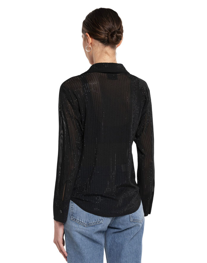 OW Collection OPAL Rhinestone Shirt Black caviar