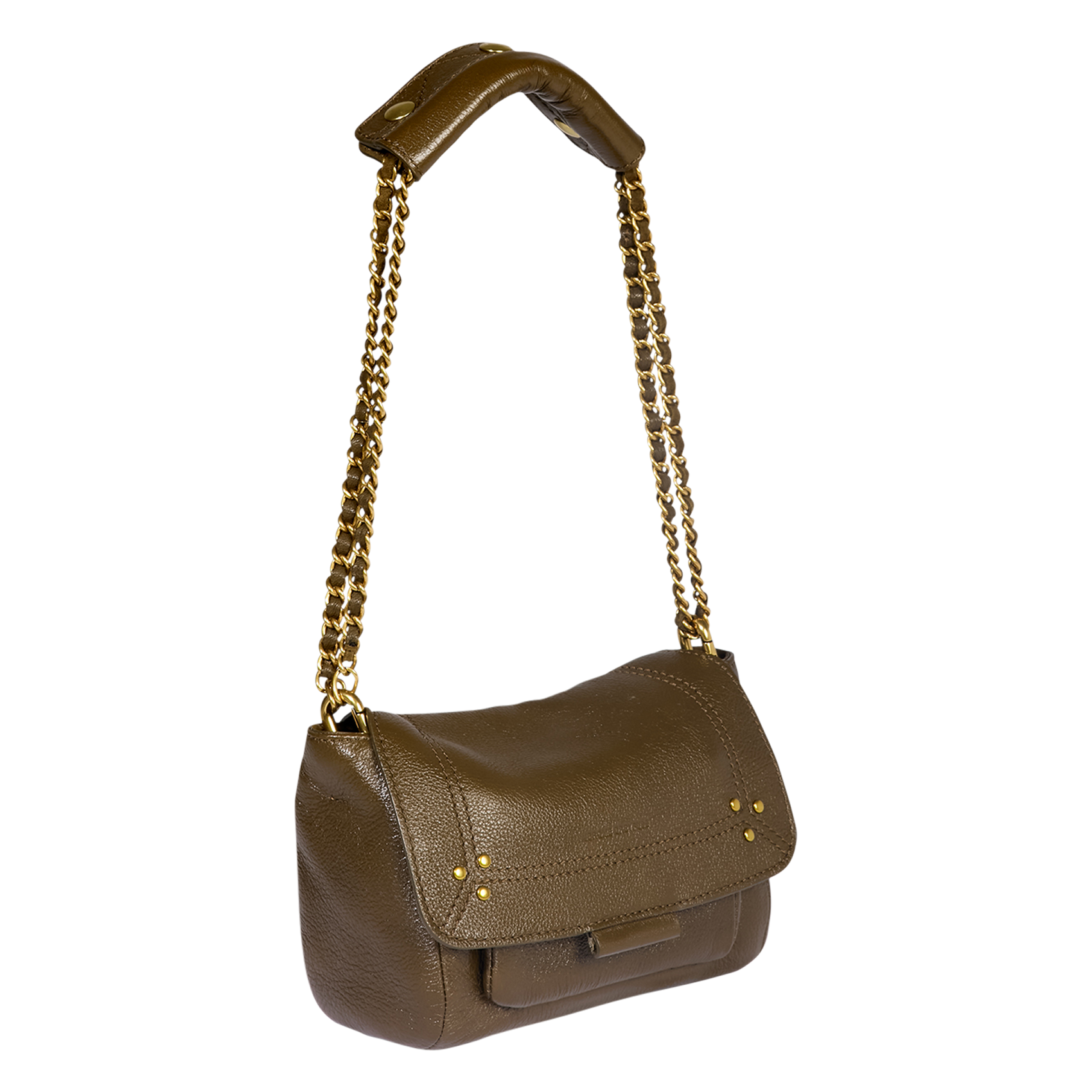 LULU S - Mini sac porté épaule en cuir | Kaki