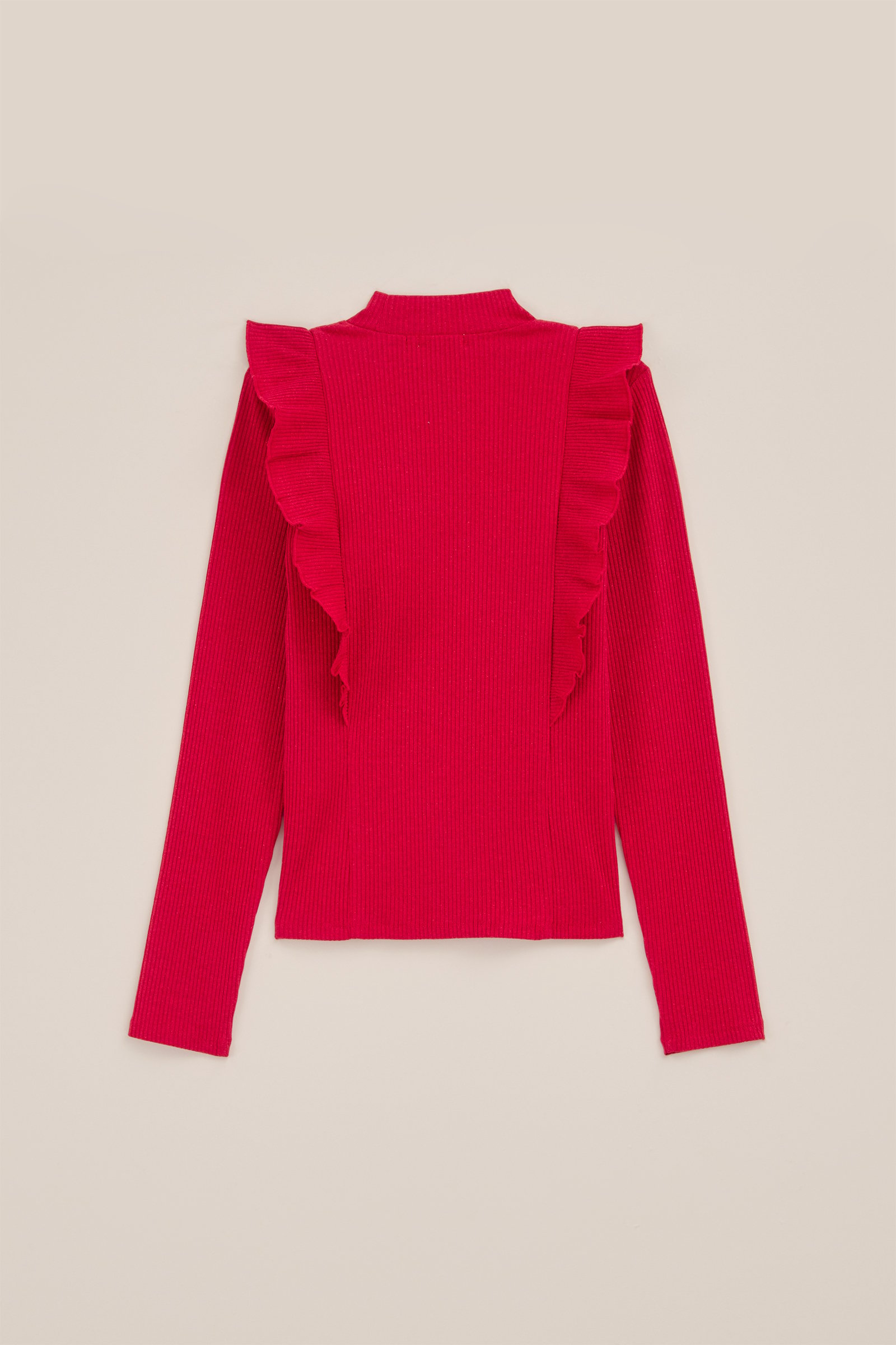 Meisjes geribd T-shirt met glittergaren WE Fashion Rood
