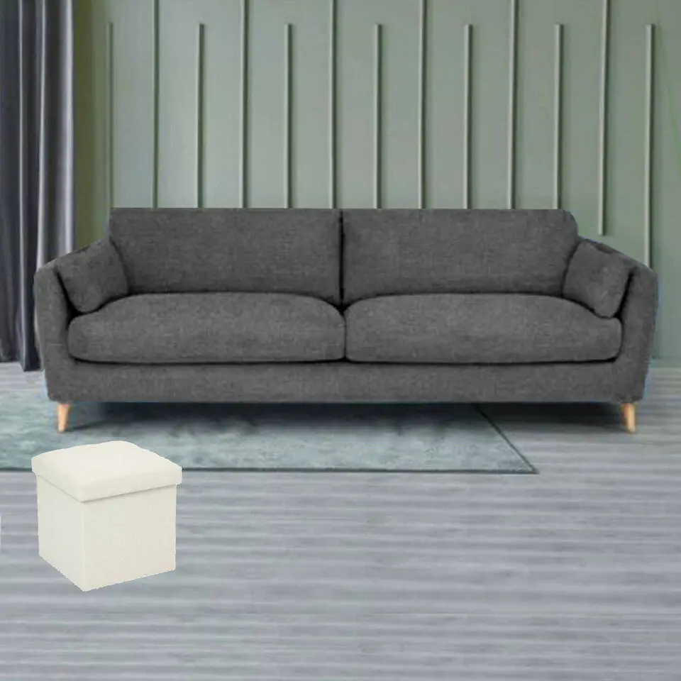 Atmosphera Poef/hocker - opbergbox - beige - PU/MDF - 38 x 38 cm
