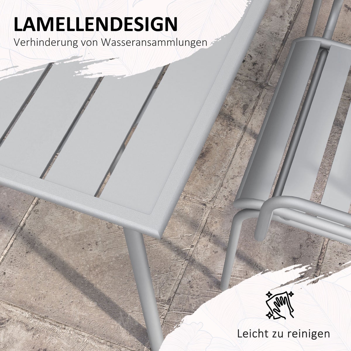 Outsunny 5-delige tuinmeubelset met 1 eettafel, 4 stapelbare stoelen, voor balkon, terras, 80B x 80D x 74H cm, staal, lichtgrijs