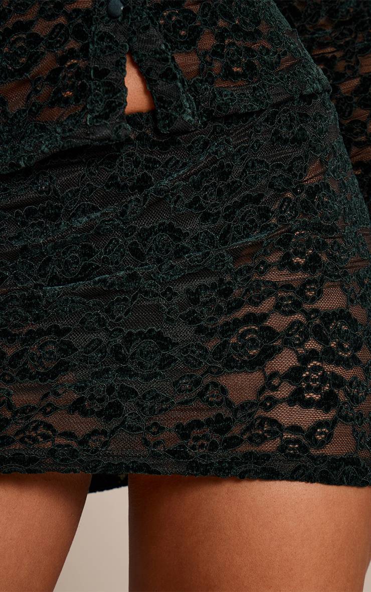 Vert Emeraude Ensemble Coordonné Jupe En Velours Dentelle
