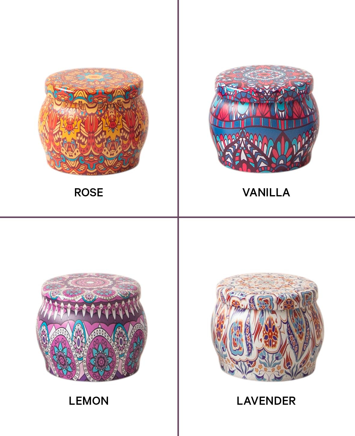 (4er Set) Duft Kerzen Aromatherapie Sojawachs Kerzen im Geschenk Set - Mandala Design