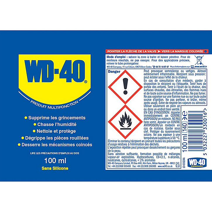 Bombe multifonction WD-40 en aérosol 100 ml