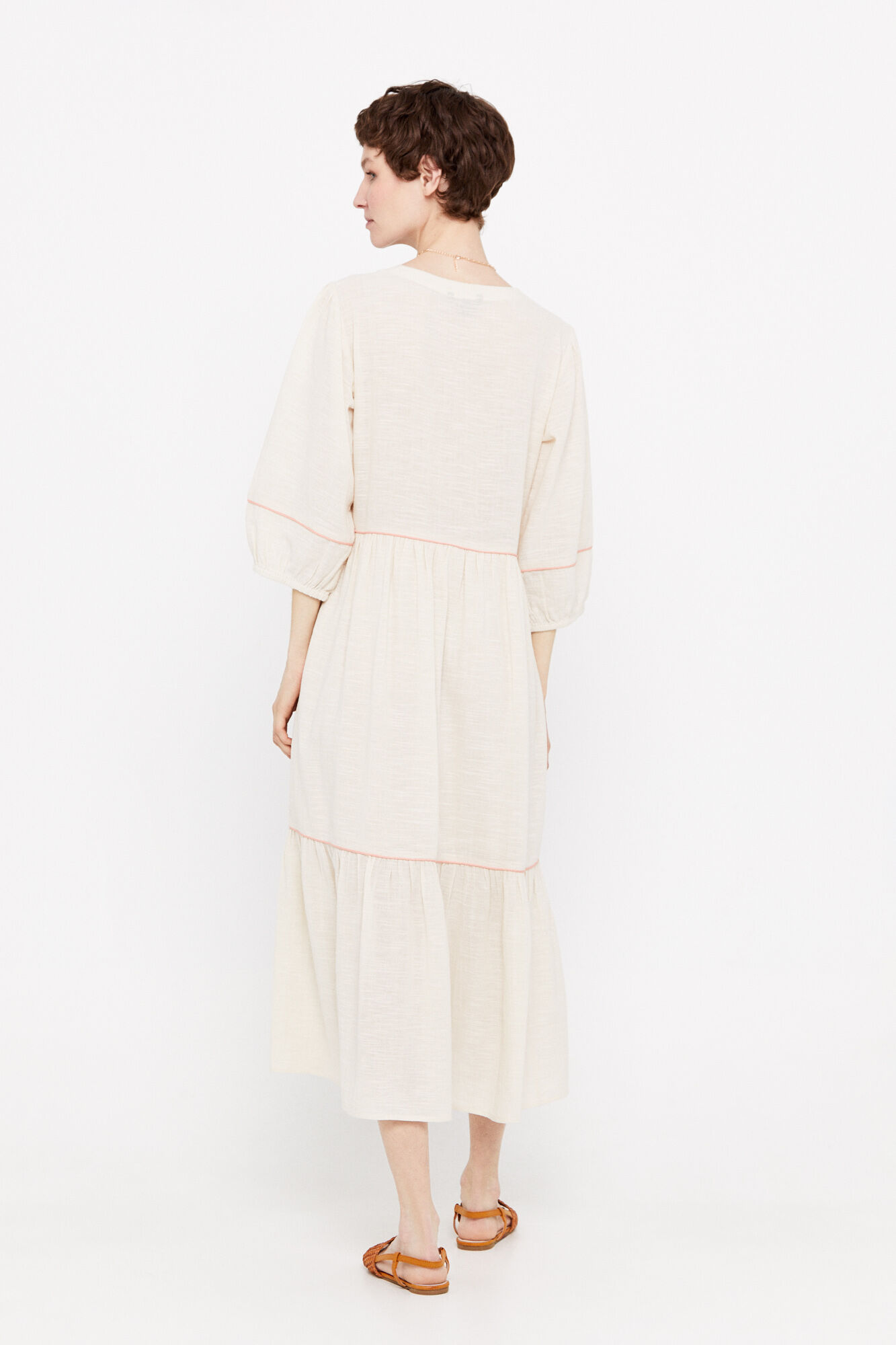 Vestido de algodão com borda - Bege
