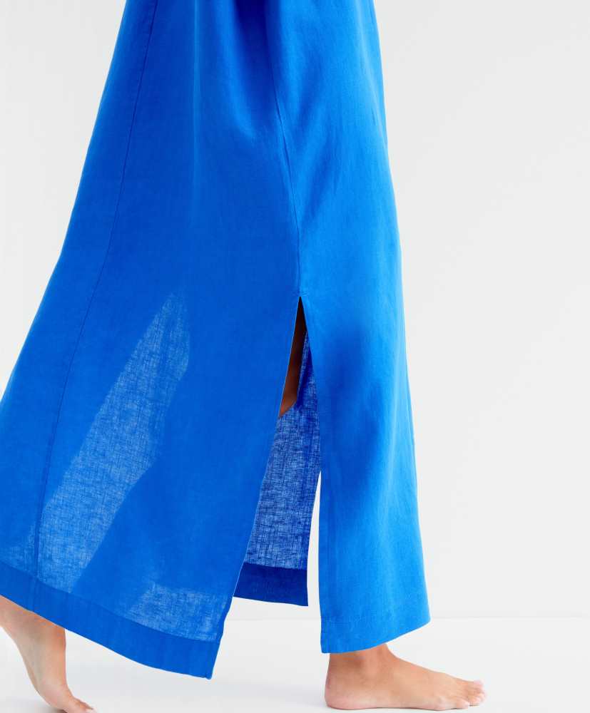 Vestido túnica com gola alta, 100% linho