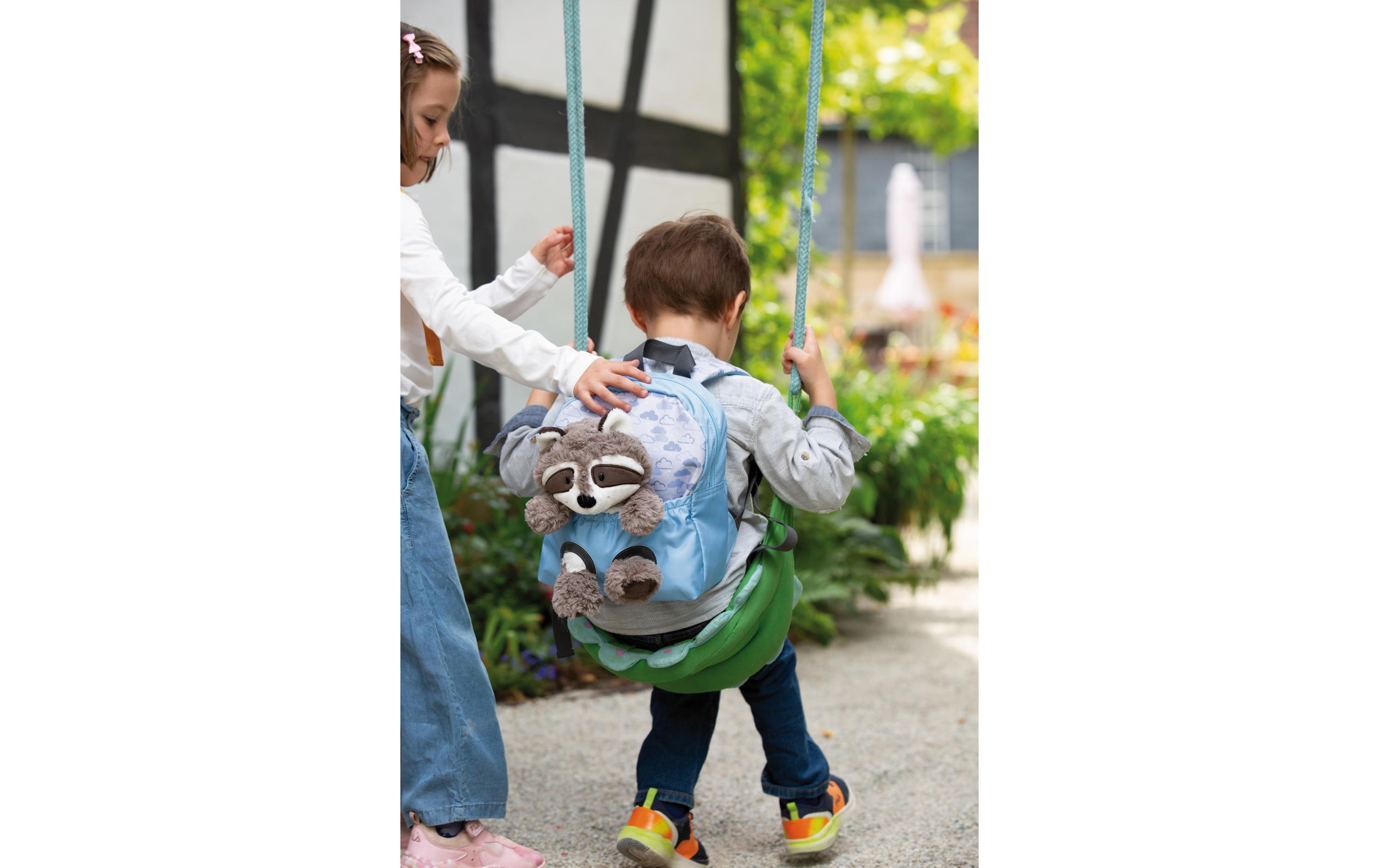 Rucksack hellblau mit WaschbärKindergartenrucksack mit flauschigem Plüsch