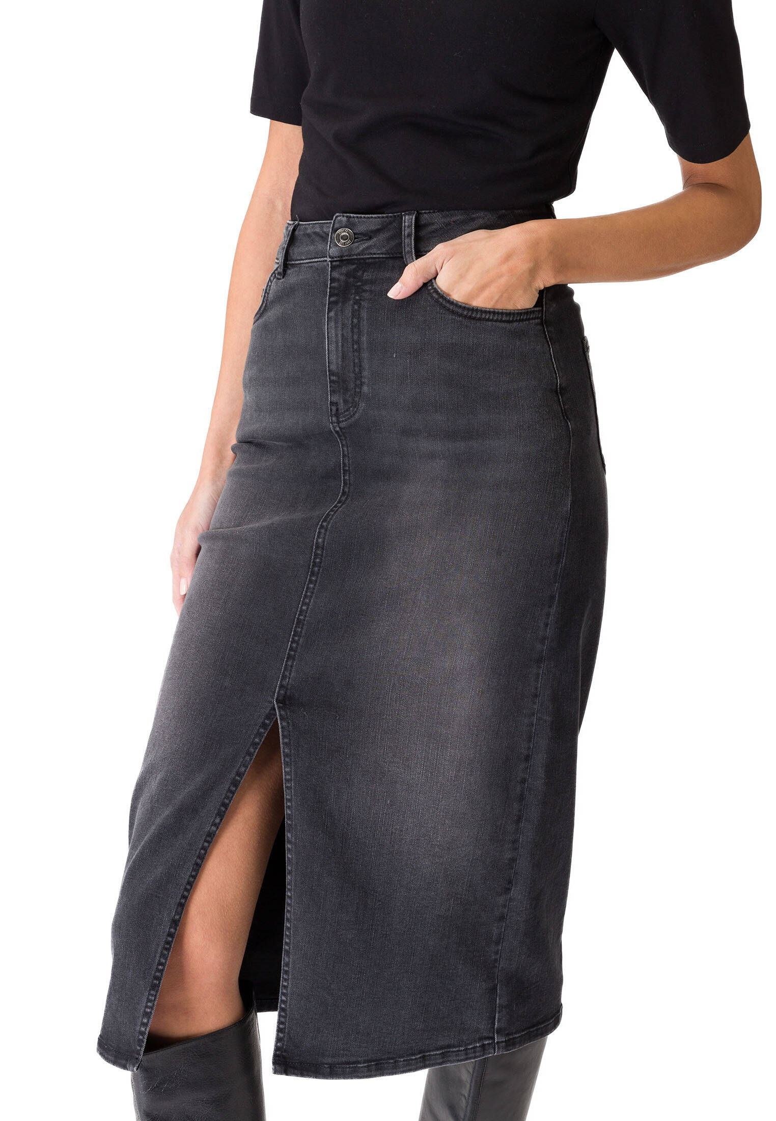 zero| Damen Jeansrock mit Schlitz