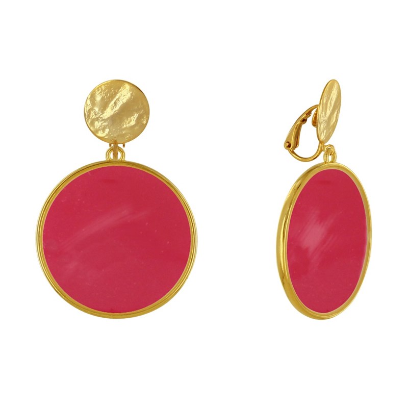 Boucles d'Oreilles Clip Métal Doré Cercle Coloré Translucide