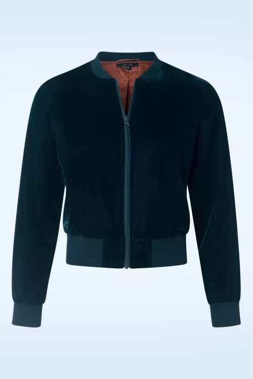 King Louie Bessie Gamine Velvet Bomber jasje in vijverblauw