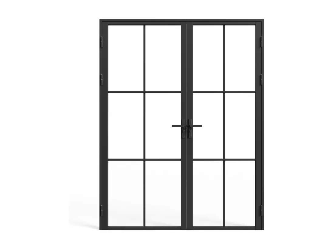 Bloc porte à deux battants en aluminium et verre trempé - 2 x H204 x L83 cm - Noir - SEROTO