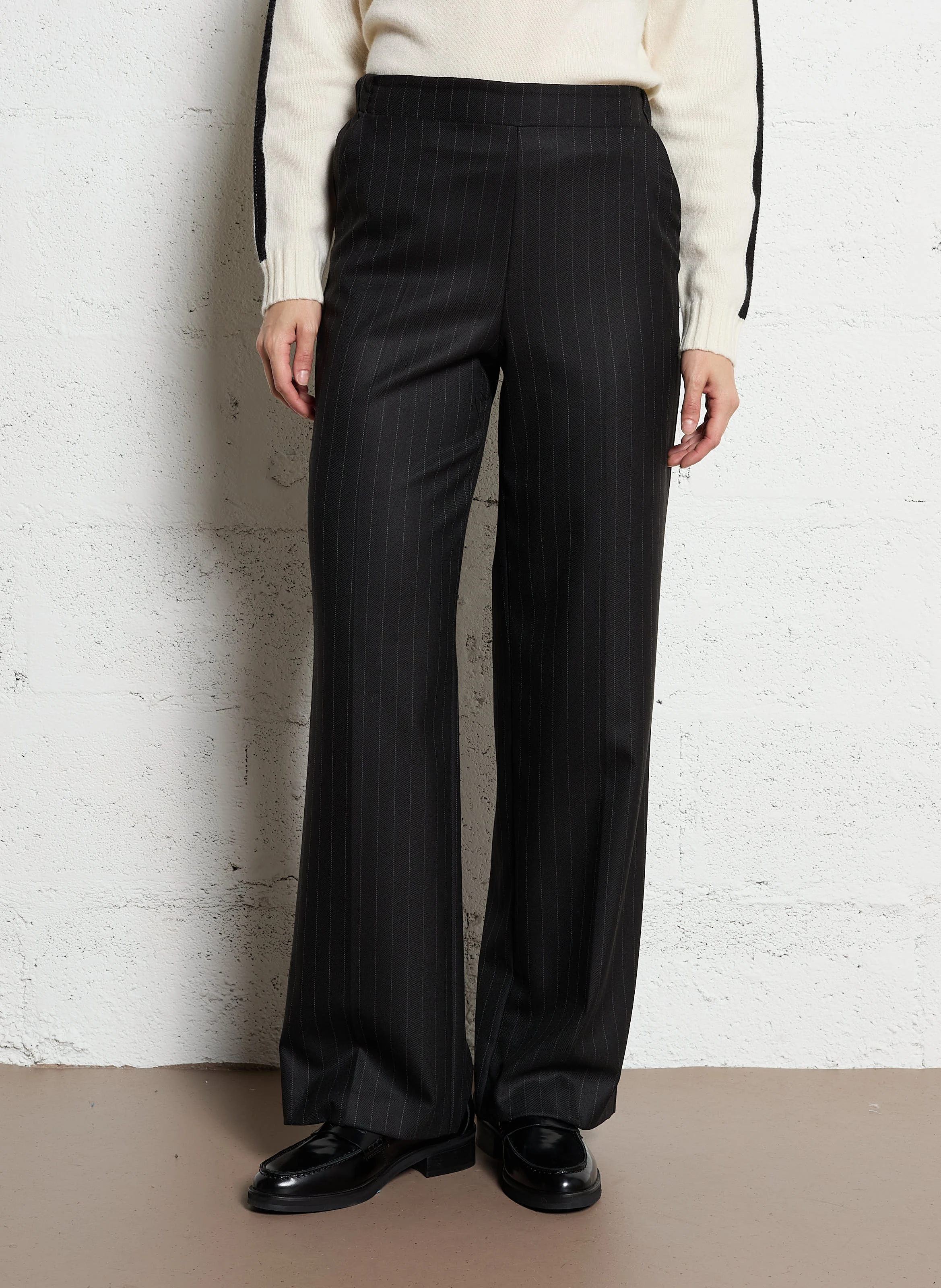 Pantalon large rayé | Noir