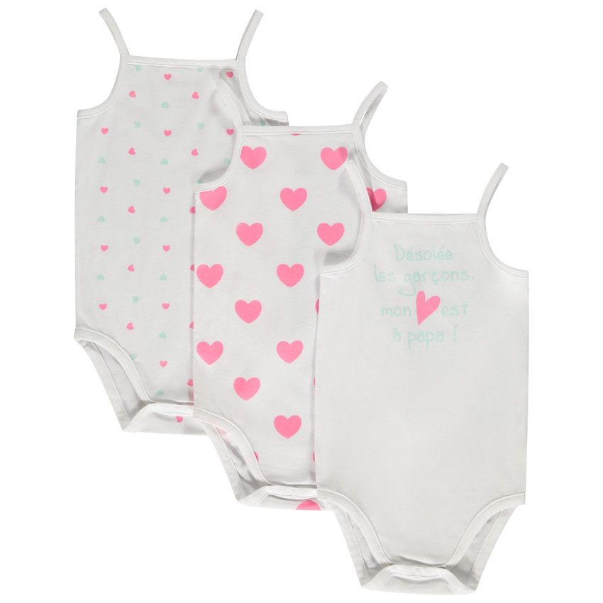 Lot de bodies en jersey imprimé coeurs pour bébé fille - Blanc