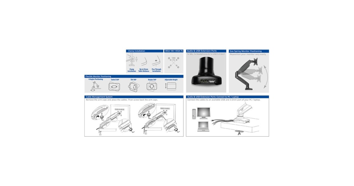 ACT ConnectivityMonitorarm office met gasveer, 1 scherm  (Zwart)