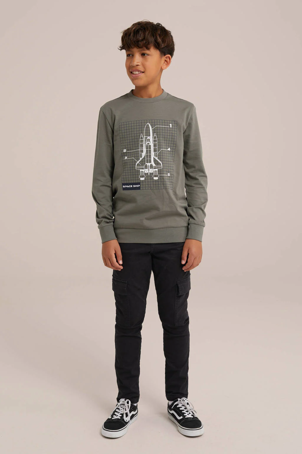 WE Fashion slim fit cargobroek zwart
