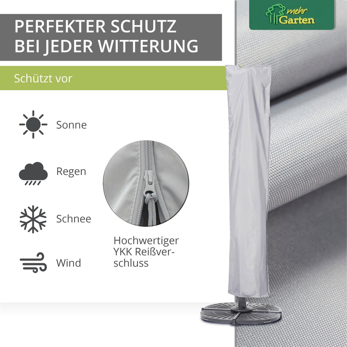 More Garden - Premium PROTECT Cantilever Parasolhoes, Recht Frame, 275(H) x 66/60(B) cm | Ronde parasol tot Ø450 cm | Waterdichte, uv-bestendige, ademende stoffen hoes | Taupe/Lichtgrijs