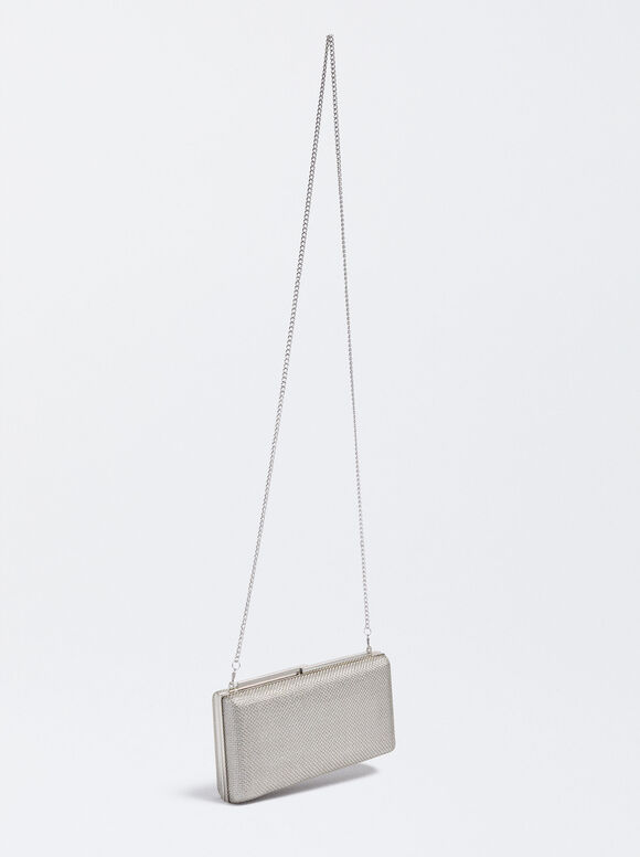 Clutch de festa com alça de corrente - Prateada