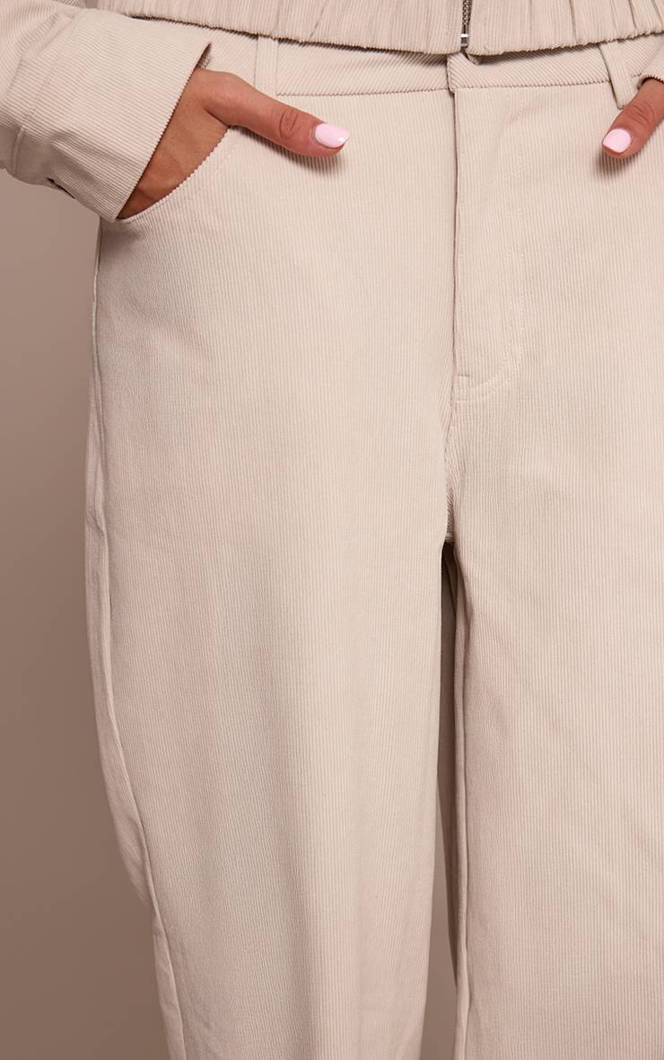 Ecru Pantalon Droit En Velours Côtelé