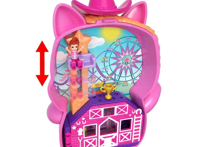 Polly Pocket Spielset Pony Rodeo Schatulle Spielzeug für unterwegs mit Zubehör für Mode und Essen