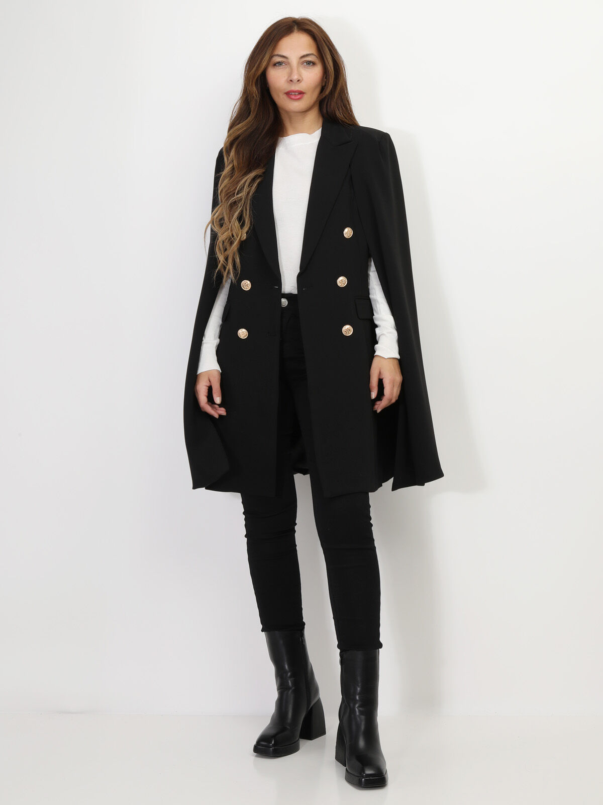 Manteau cape à boutons officier- Noir