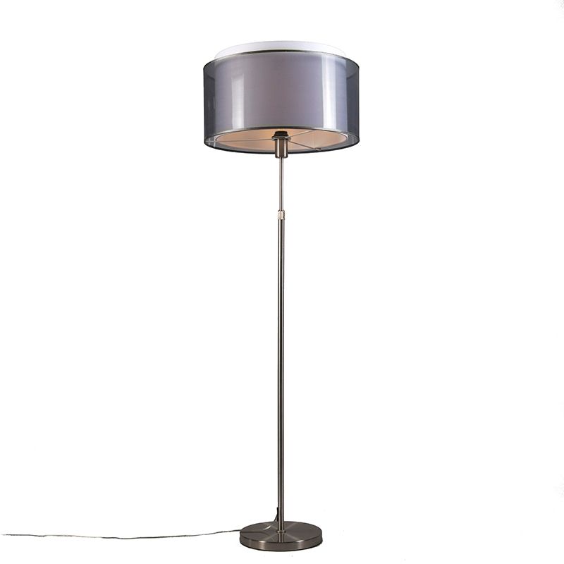 Vloerlamp staal met zwart/witte kap 47 cm verstelbaar - Parte