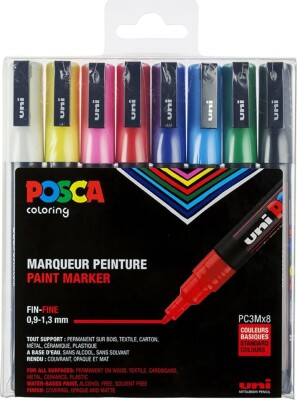 Posca Tusser - Extra Fin - Sæt Med 8 Basis Farver