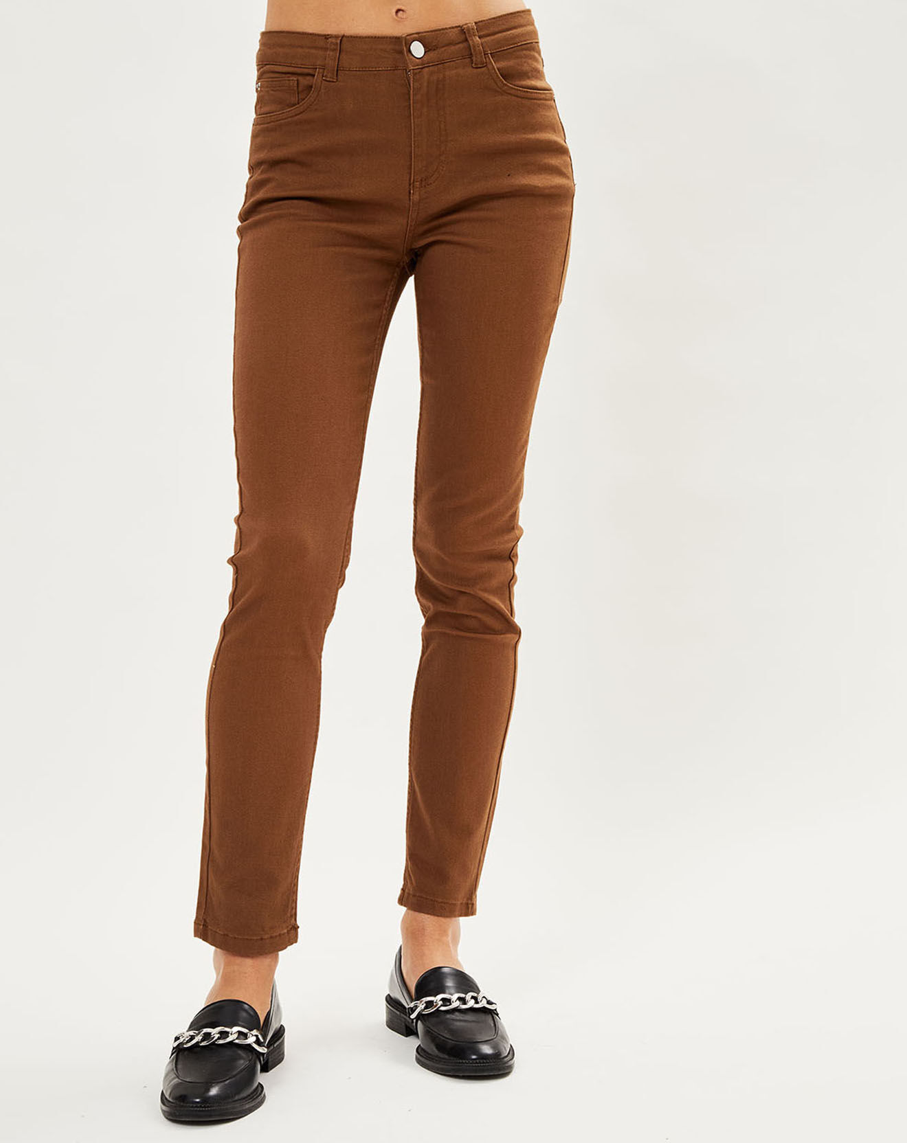 Galeries Lafayette Jean ajusté Gerly en Toile de coton noisette