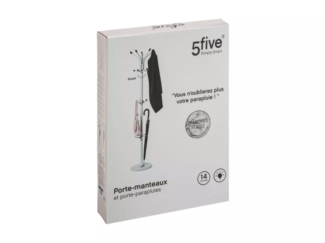Porte-manteaux rotatif 14 Patères et Porte-parapluies en Métal et Marbre H 182 cm