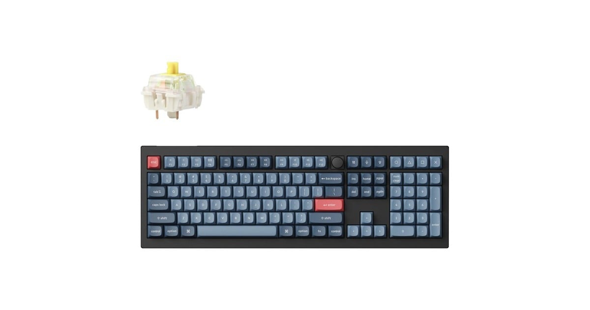 KeychronV6 Max-D4, toetsenbord  (Zwart, US lay-out, Gateron Jupiter Banana, RGB leds, Double-shot OSA PBT, hot swap, 2.4GHz | Bluetooth 5.1 | USB-C, Knob)