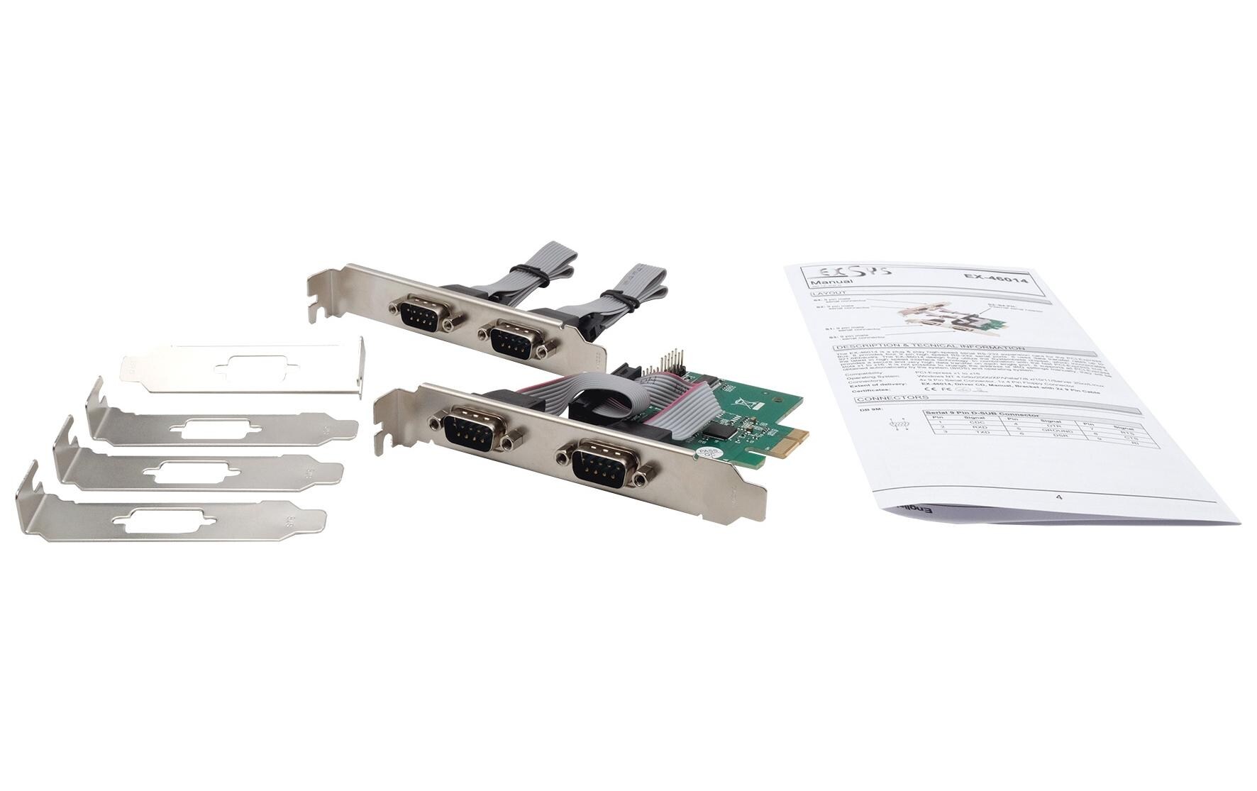PCI-Express-Karte EX-46014PCIe-Karte mit 4 seriellen RS-232-Anschlüssen