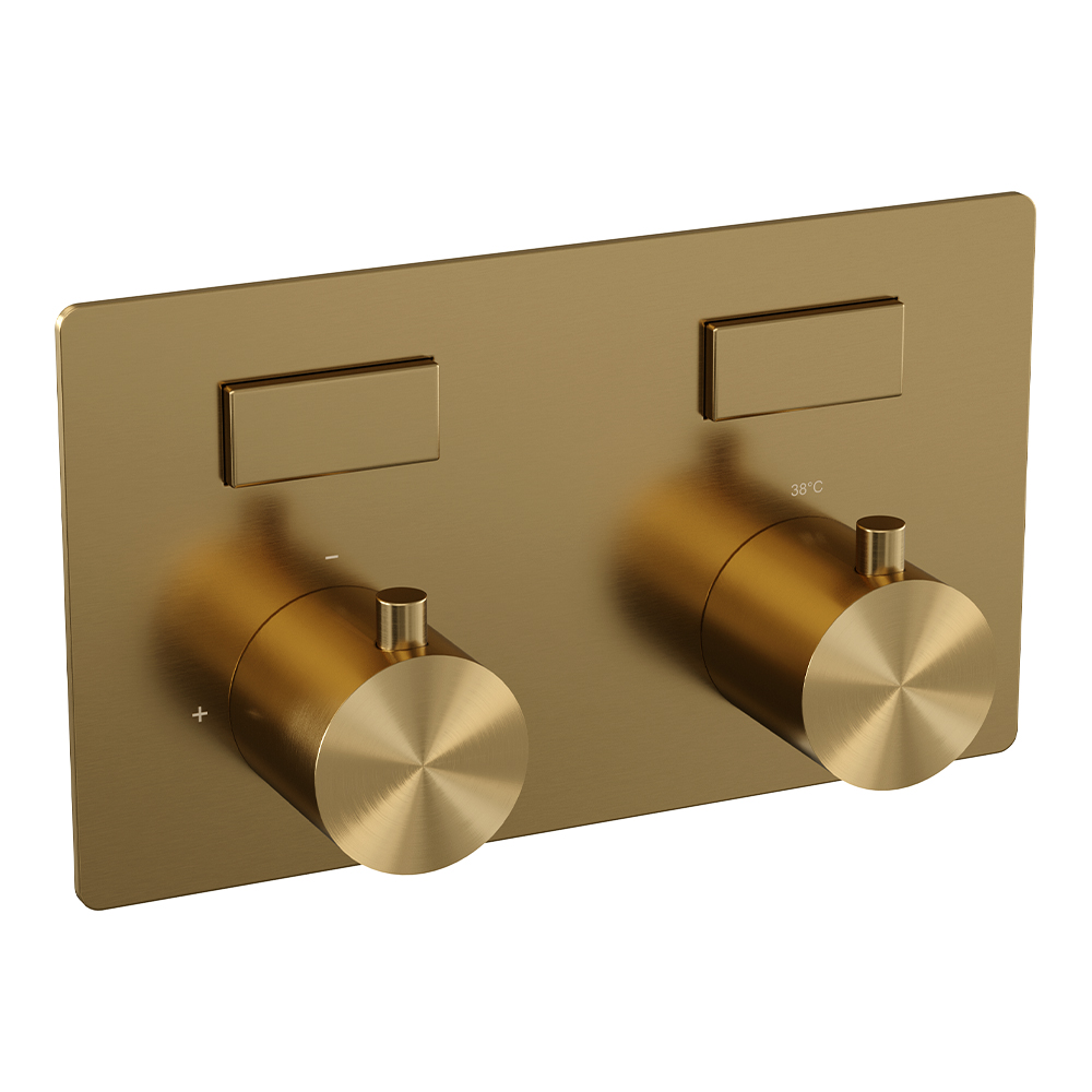 Brauer Gold Edition thermostatische inbouw badkraan met badvulcombinatie en 3 standen handdouche set 4 messing geborsteld PVD