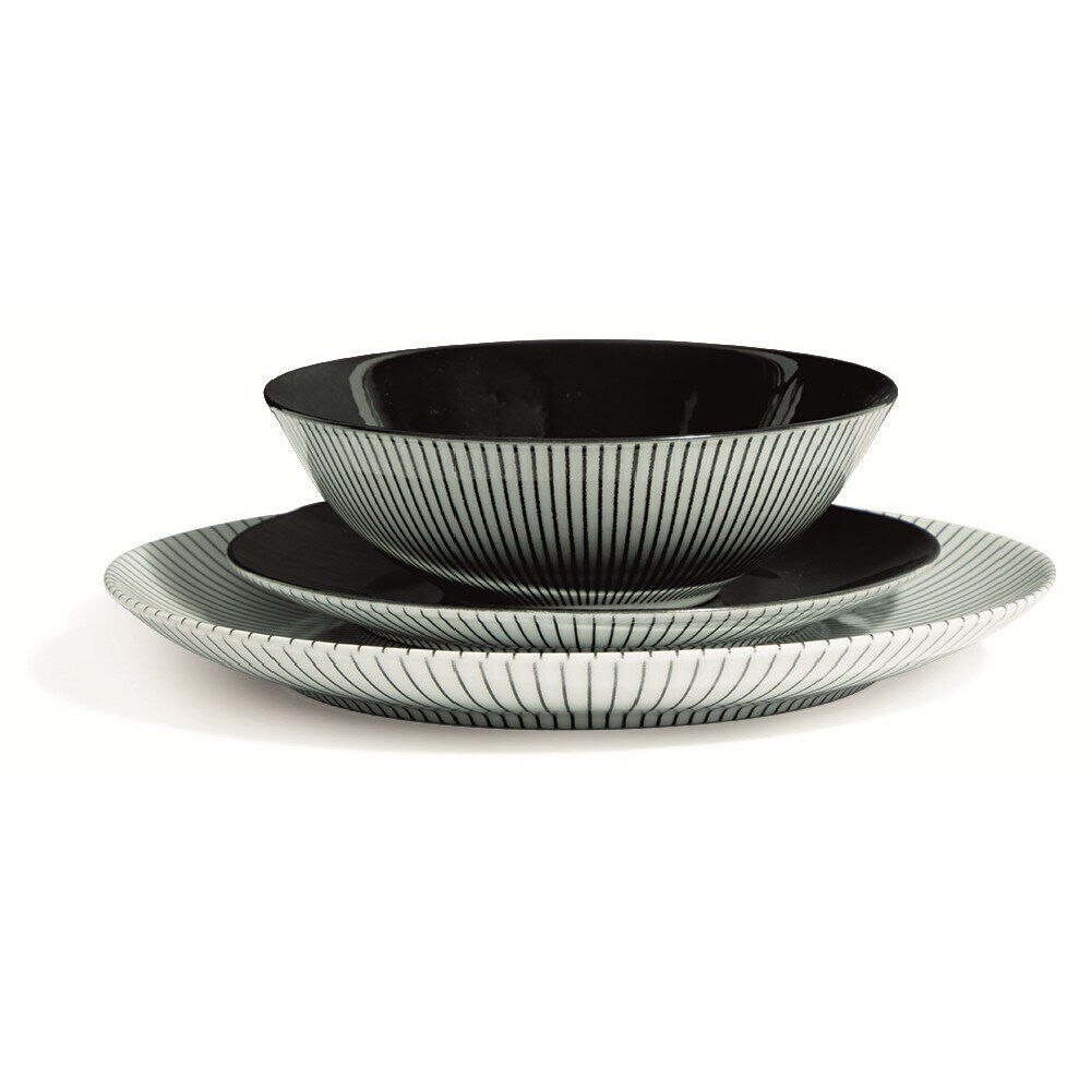 Assiette à dessert en porcelaine décor rayures soleil