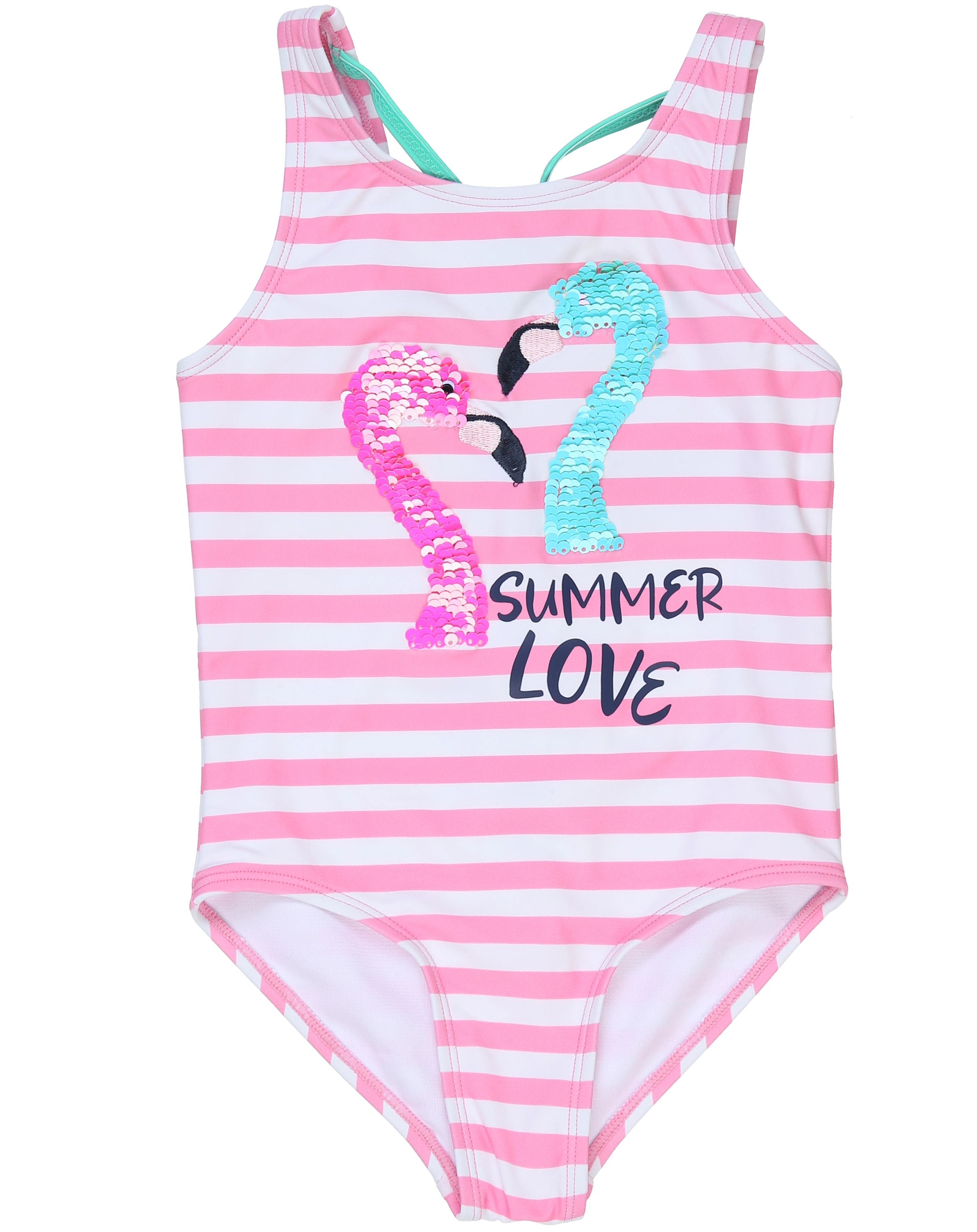 Badeanzug FLAMINGO gestreift in pink/weiß
