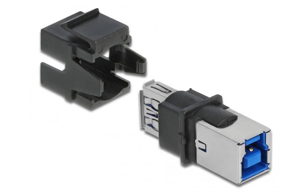 Keystone-Modul USB 3.0, A – B, (f-f) SchwarzDelock Keystone Modul USB 3.0 A Buchse > USB 3.0 B Buchse schwarz