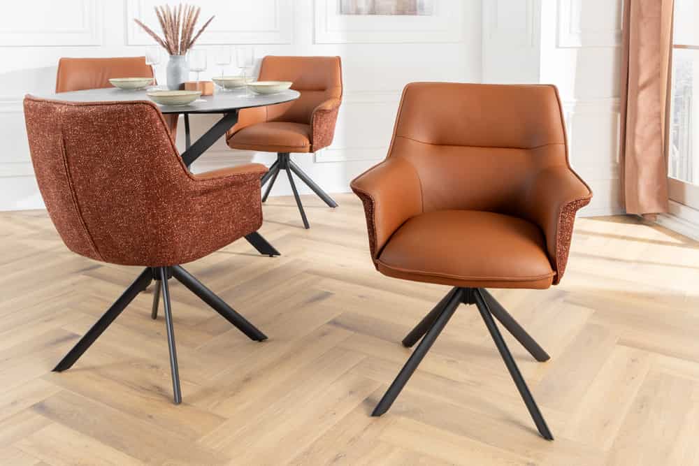 Drehbarer Stuhl LE GRAND cognac Echtleder Strukturstoff schwarzes Metallgestell