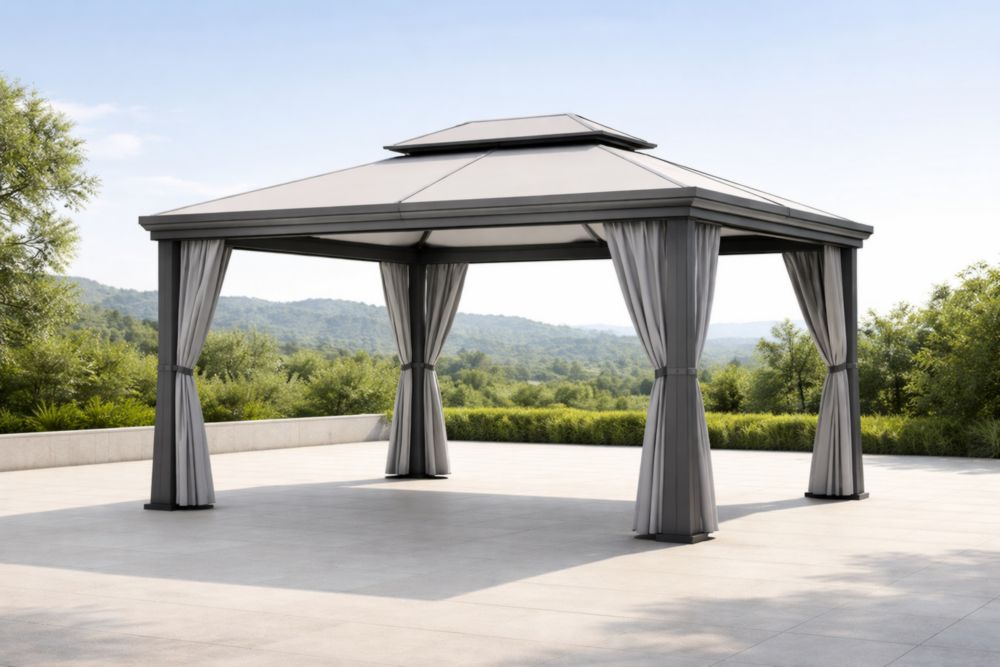 Gartenpavillon aus Stahl Polyester Rechteckig 300x400×280 cm Grau