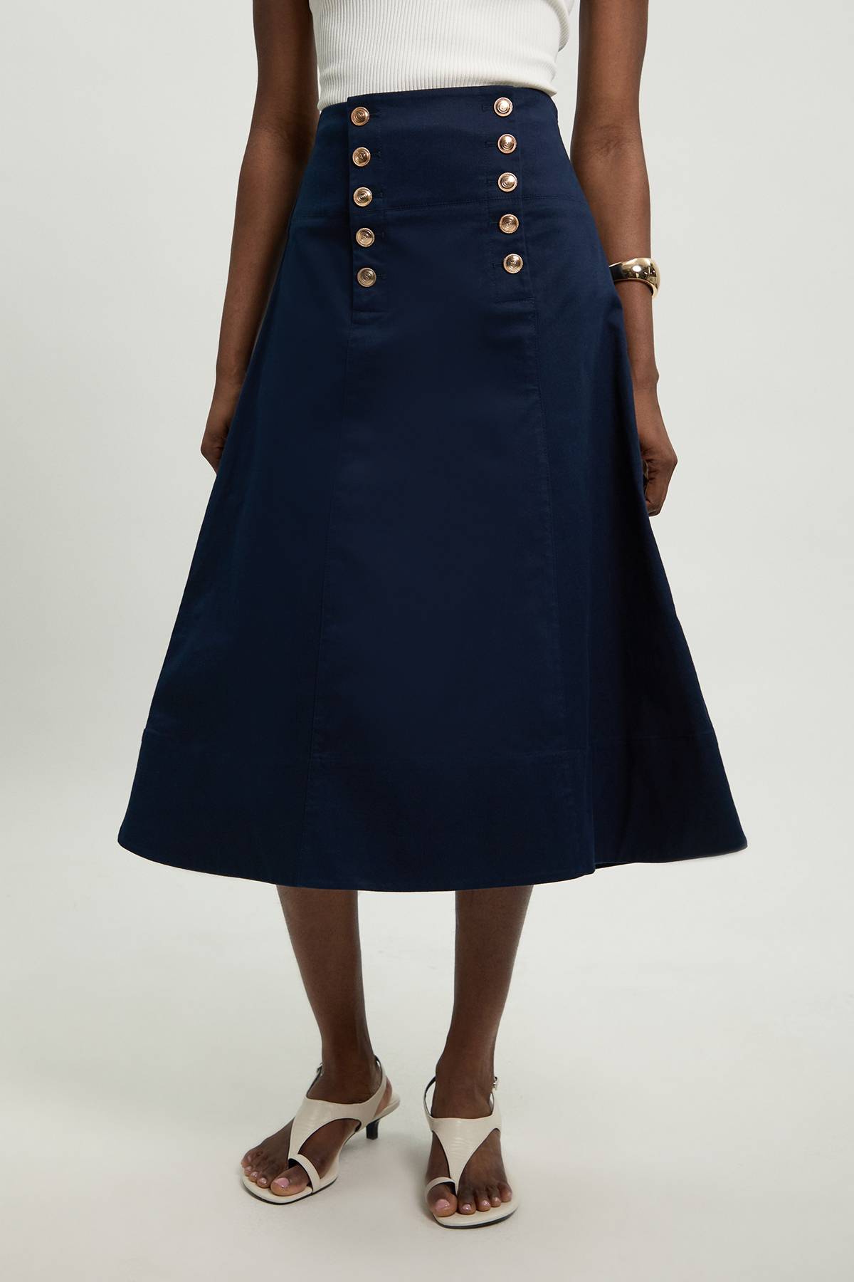 KarenMillen Jupe Midi Ajustée En Coton Avec Détail De Boutons