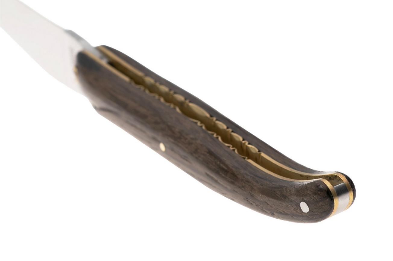 Laguiole en Aubrac Eclipse, Bogwood, Handcarved, Brass Plates, Diamond Crowned, zakmes, 12 cm