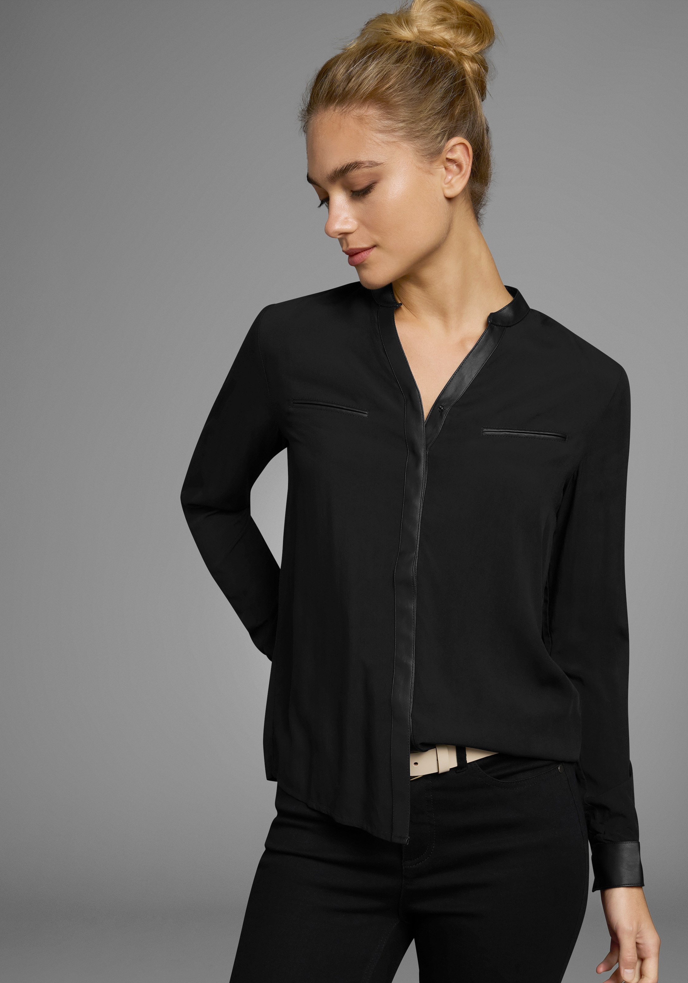 AJC Hemdbluse mit Details aus Lederimitat