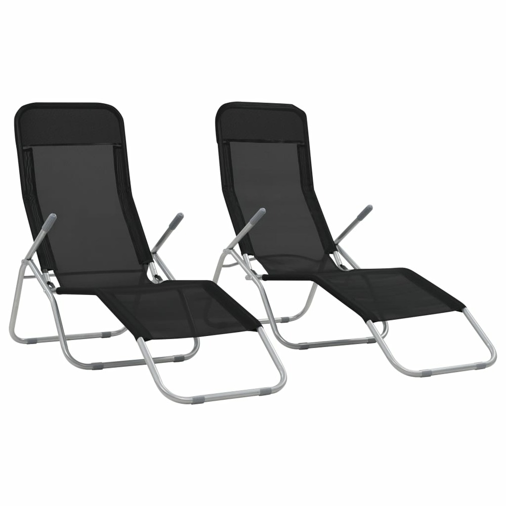 Chaises longues transat pliables 2 pices textilène noir