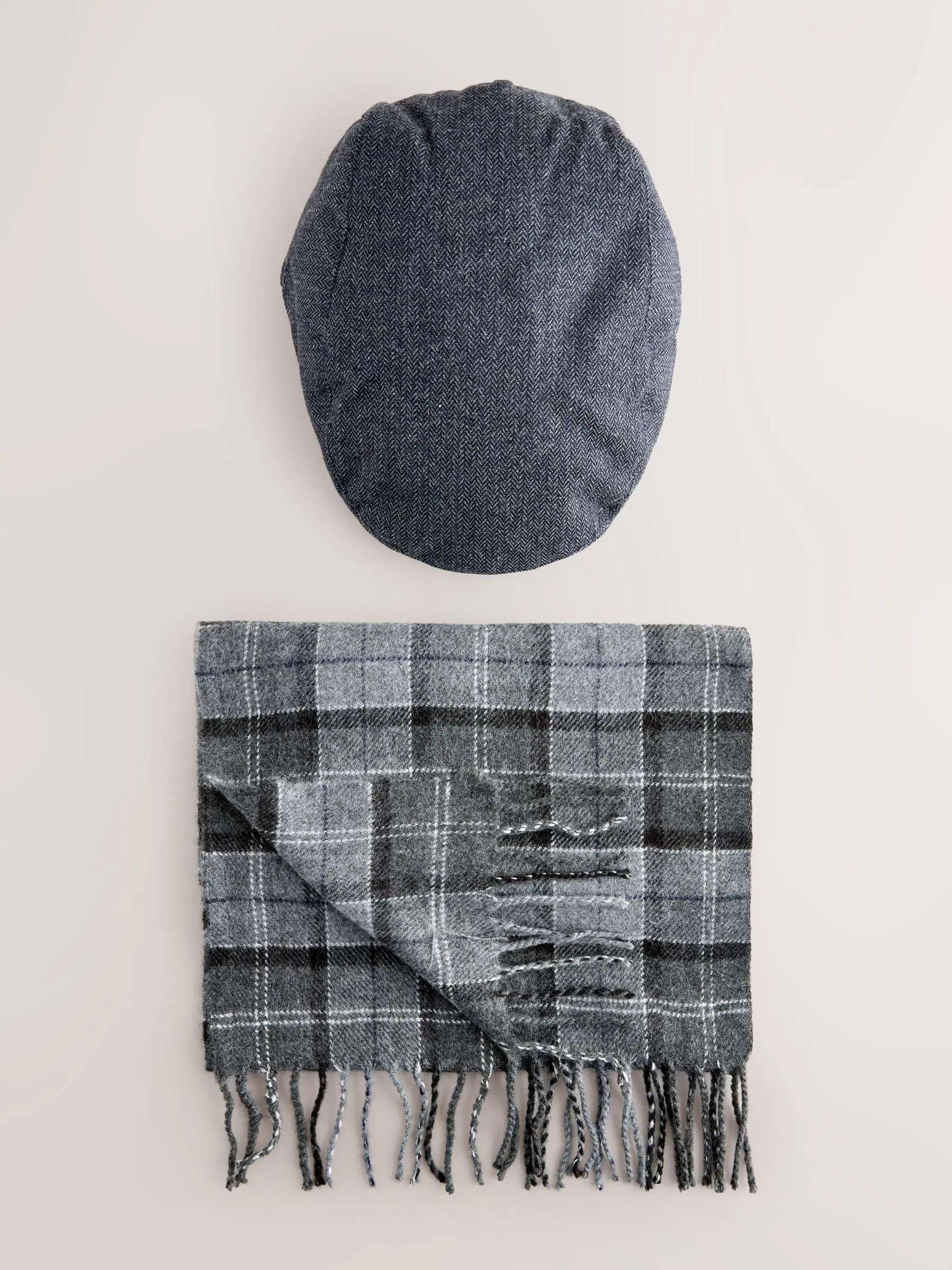 Grijs - Check Flat Cap And Scarf Set
