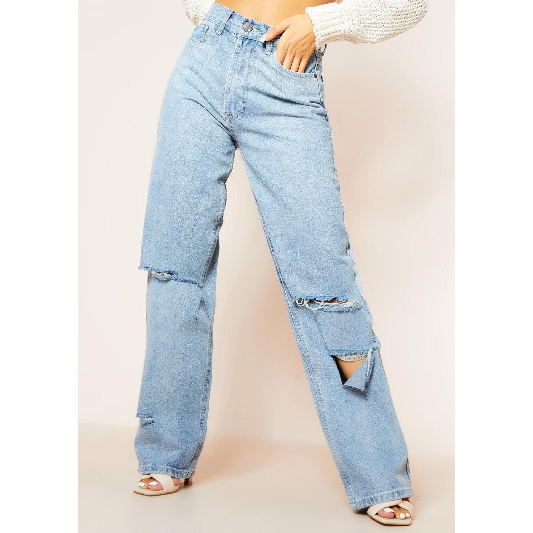 Missy Empire Denim Ripped Knee Straight Leg Jeans