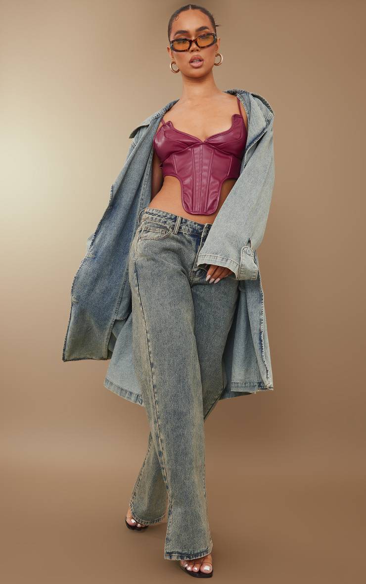 Délavage Vintage Jean Taille Mi-haute À Ourlet Fendu