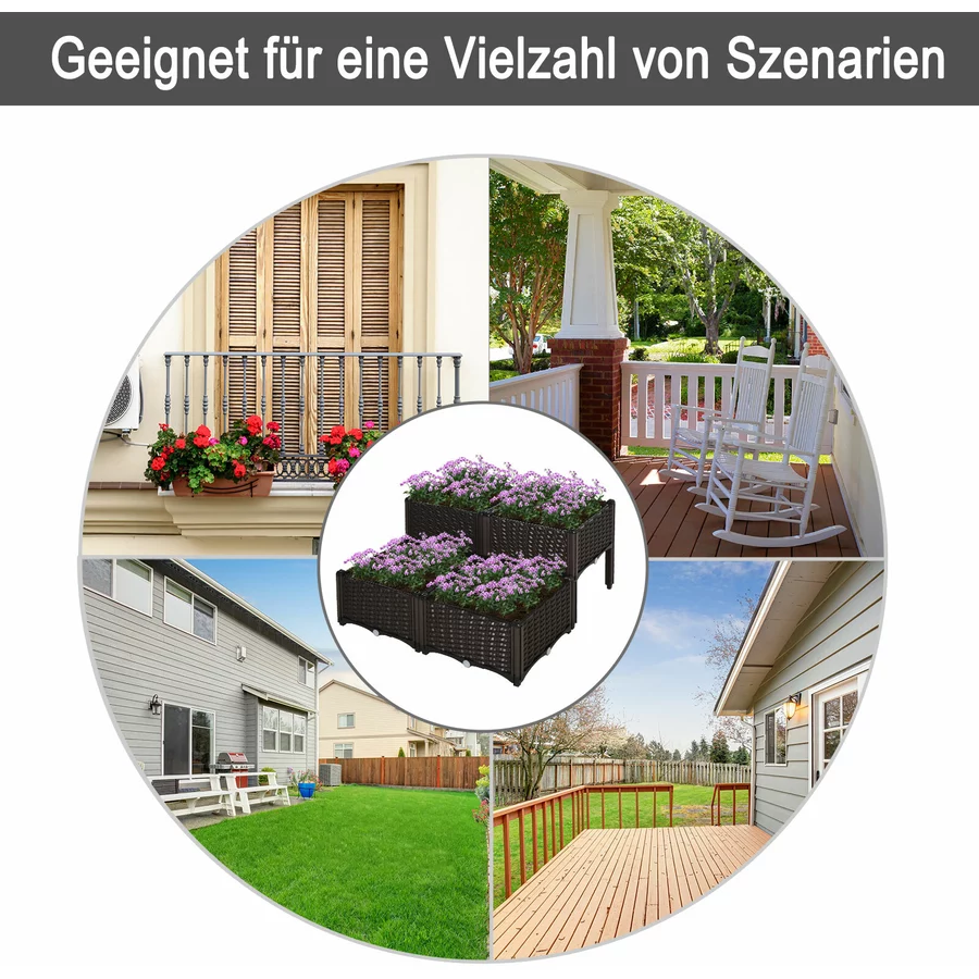 Outsunny 4-teiliges Hochbeet in Rattan-Optik dunkelbraun